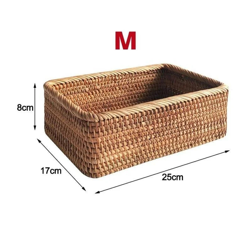 Cesto Organizador de Palha Rattan Feito à Mão para Decoração Natural