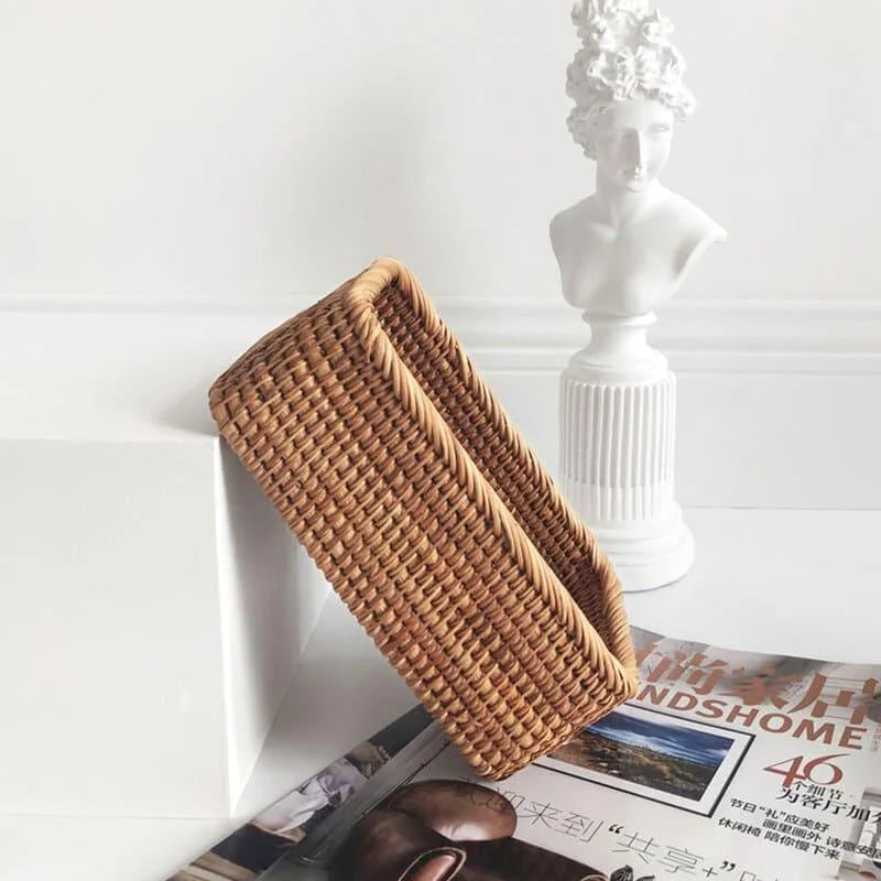 Cesto Organizador de Palha Rattan Feito à Mão para Decoração Natural