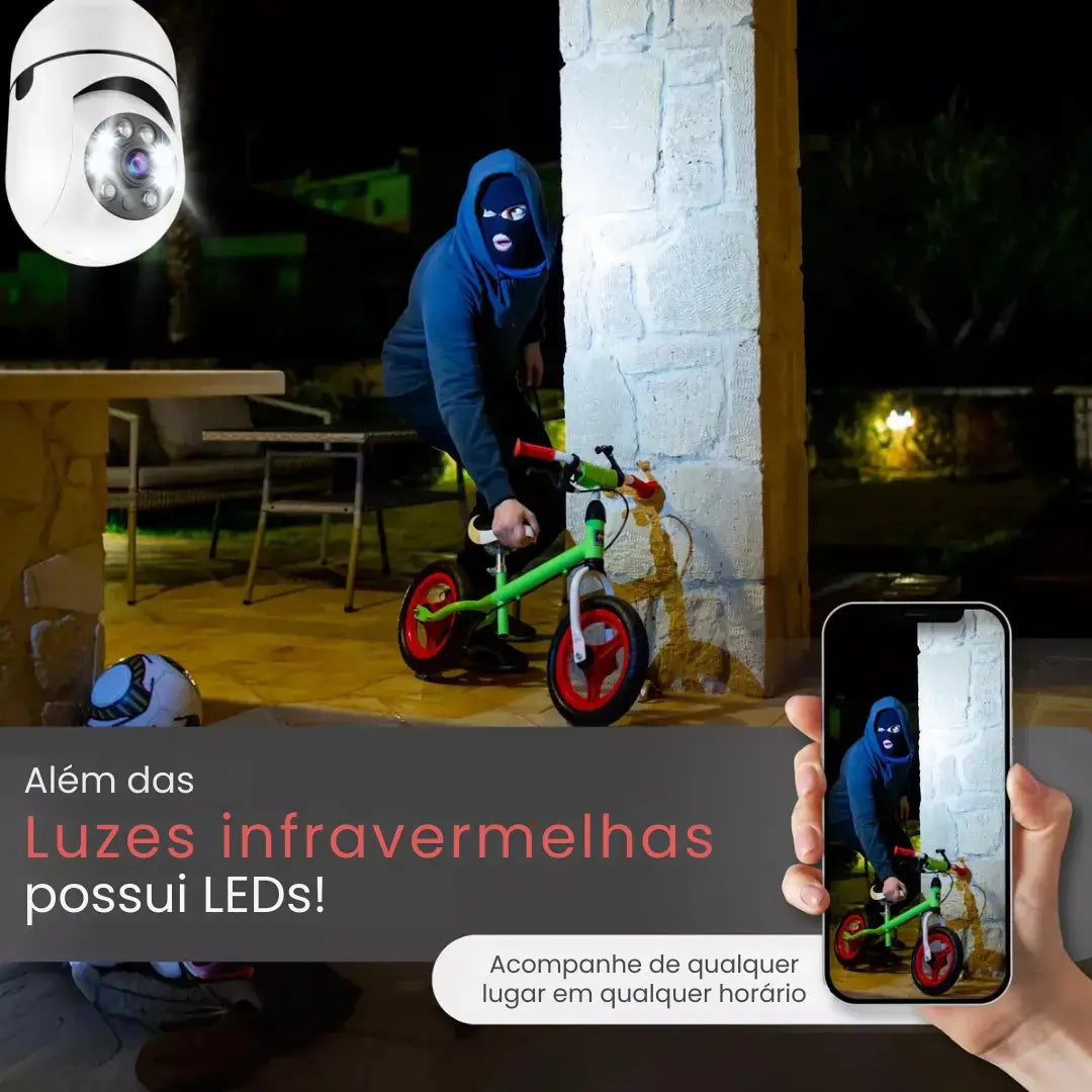 Câmera de Segurança Wi-Fi 360° em formato de lâmpada