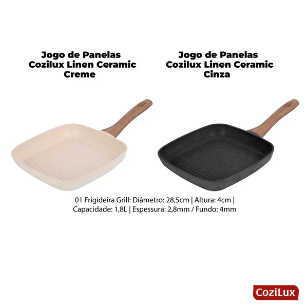Jogo de Panelas Linen Ceramic - Revestimento Cerâmico Antiaderente 8 Peças