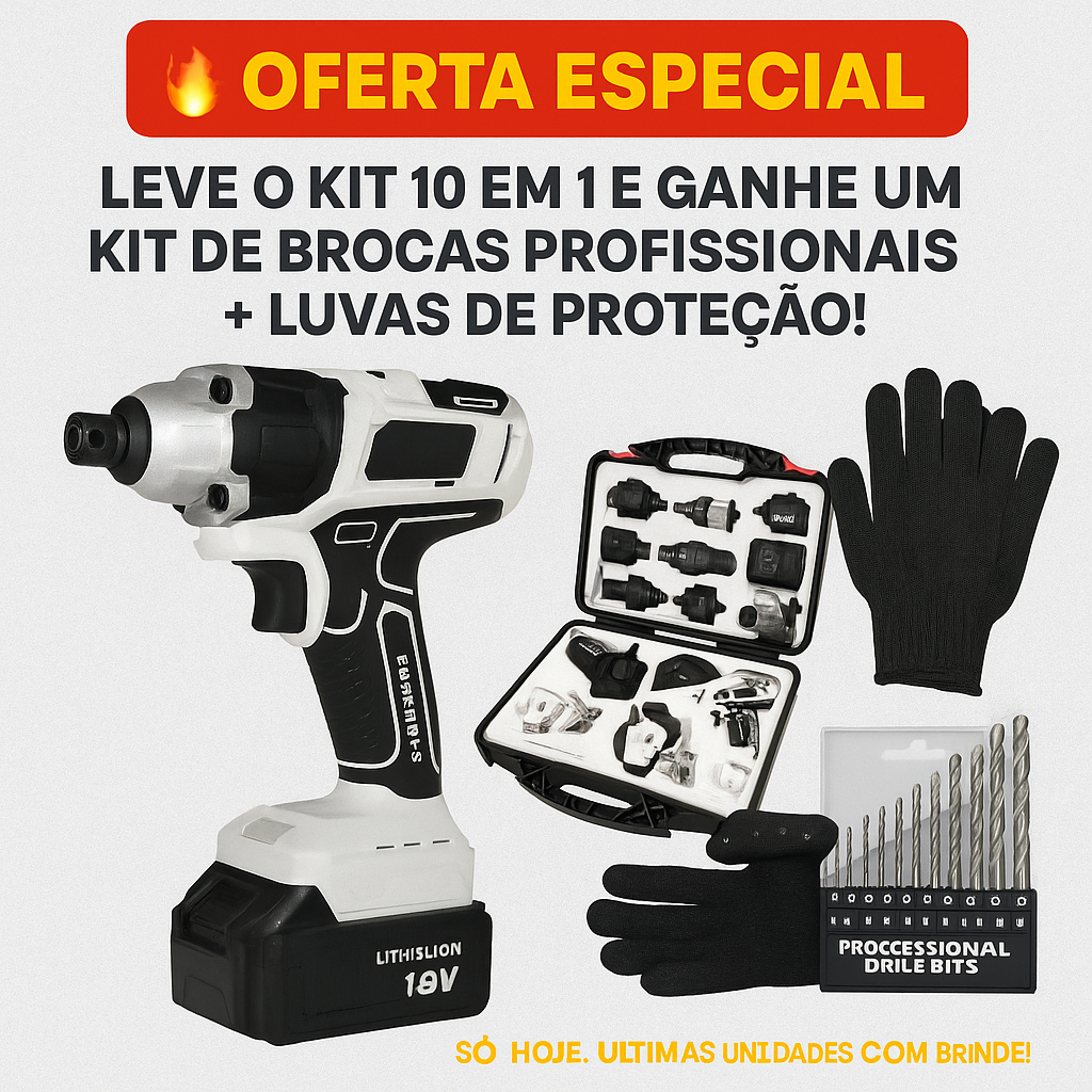 Kit 10 em 1 Parafusadeira Furadeira Lixadeira Serra Martelete Elétrico Espatulas + 2 Brindes Exclusivos