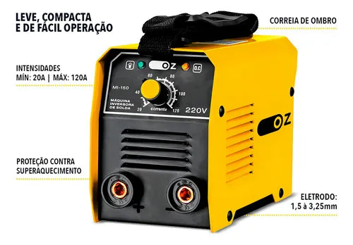 Kit Maquina De Solda Elétrica Inversora Eletrodo Mma 120a Com Esmerilhadeira e Acessórios OZ