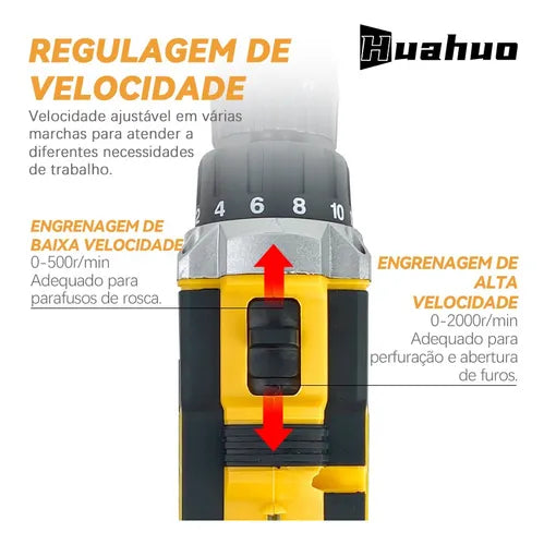 Parafusadeira e Furadeira Huahuo 26V - Bateria de Brinde
