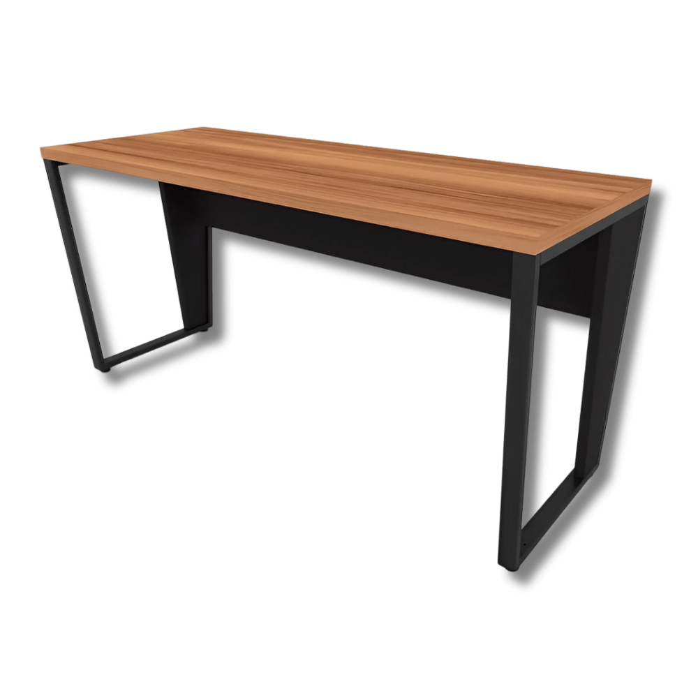 Mesa Escrivaninha Industrial 1,50m Nogal com Preto Pés Metal