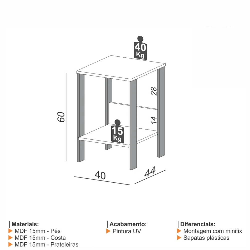Mesa Auxiliar Escritório Linha Industrial