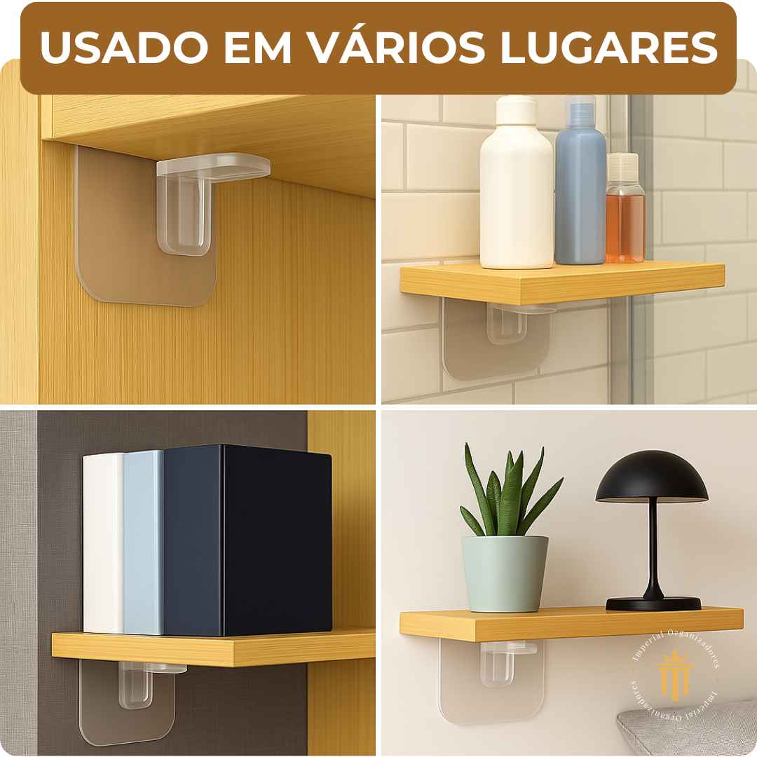 PowerFix® – Suporte Adesivo de Prateleira (Fixação Rápida e Sem Furos) – Leve Mais e Pague Menos!