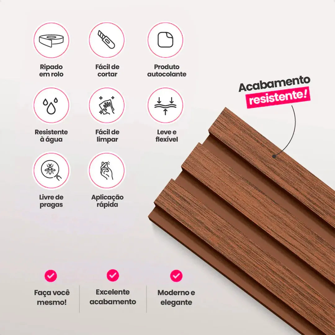 Kit Painel Ripado Autocolante 3M Laminado | Linha Madeto | TOP