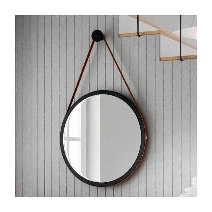 Espelho Decorativo Redondo 54cm com Alça Adnet B01 Escandinavo Preto