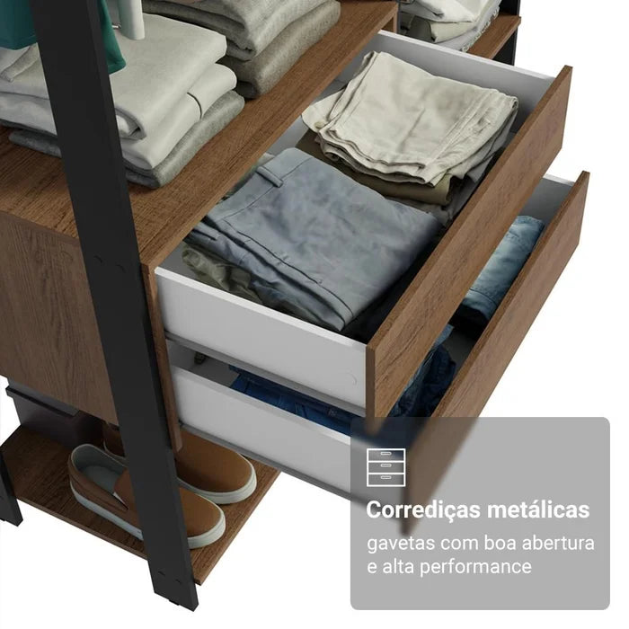 Guarda-roupa Closet Modulado Valencia 2 Gavetas 129cm Rustic