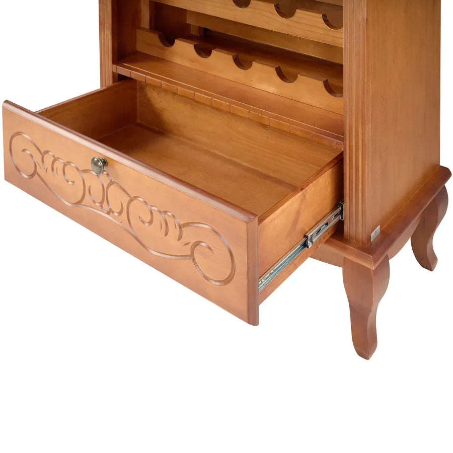 Adega para Vinhos Turim em Madeira Maciça de Taeda com Gaveta Entalhada para 45 Garrafas