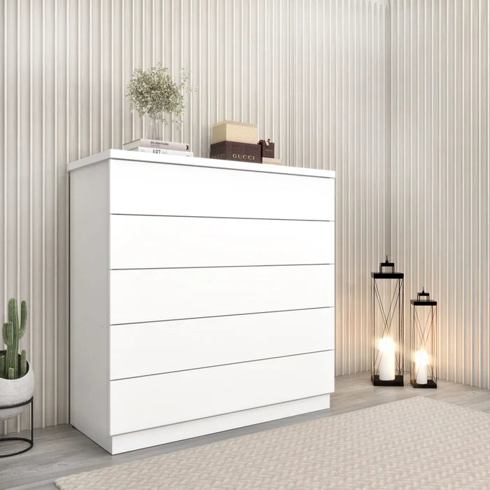 Cômoda 5 Gavetas 86cm Premium Branco/Neve | Frete Grátis