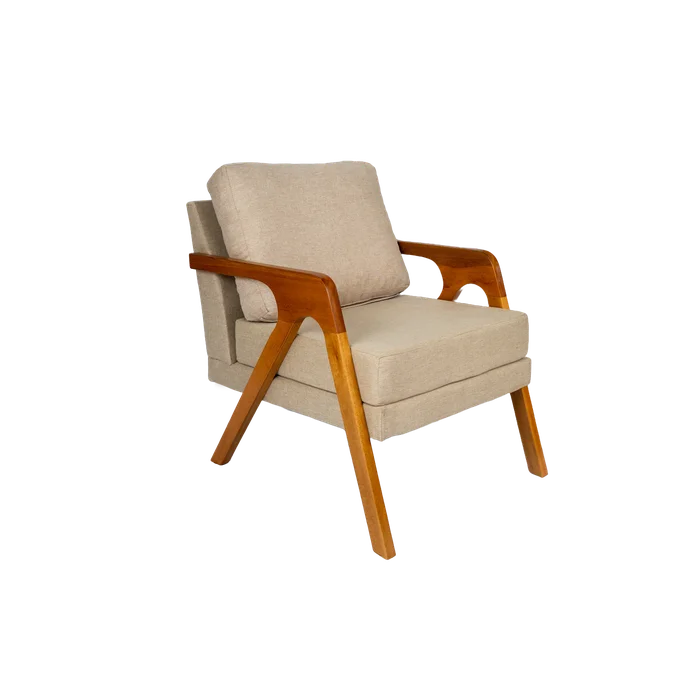 Kit 2 Poltronas Decorativa Luxo Linho Bege Claro madeira maciça