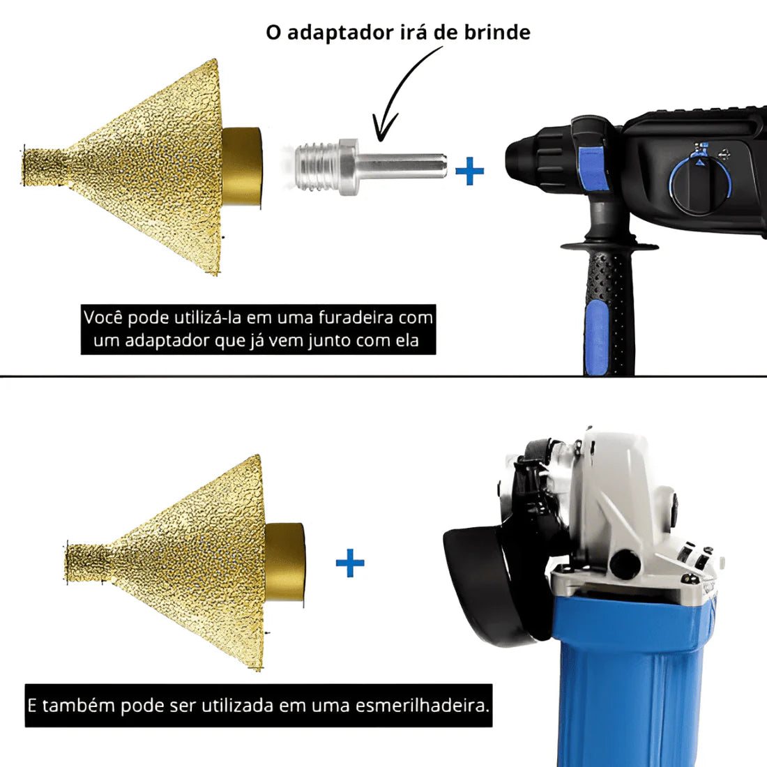 Chanfre Master™ - Kit 04 Brocas diamantadas para chanfro + Adaptador de furadeira BRINDE