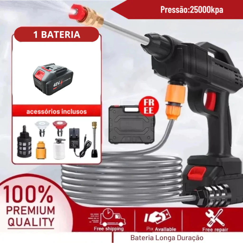 Lavajato 48V Pistola Lavadora Portátil De Alta Pressão Recarregável Carros e Jardins Pistola Residencial Bivolt