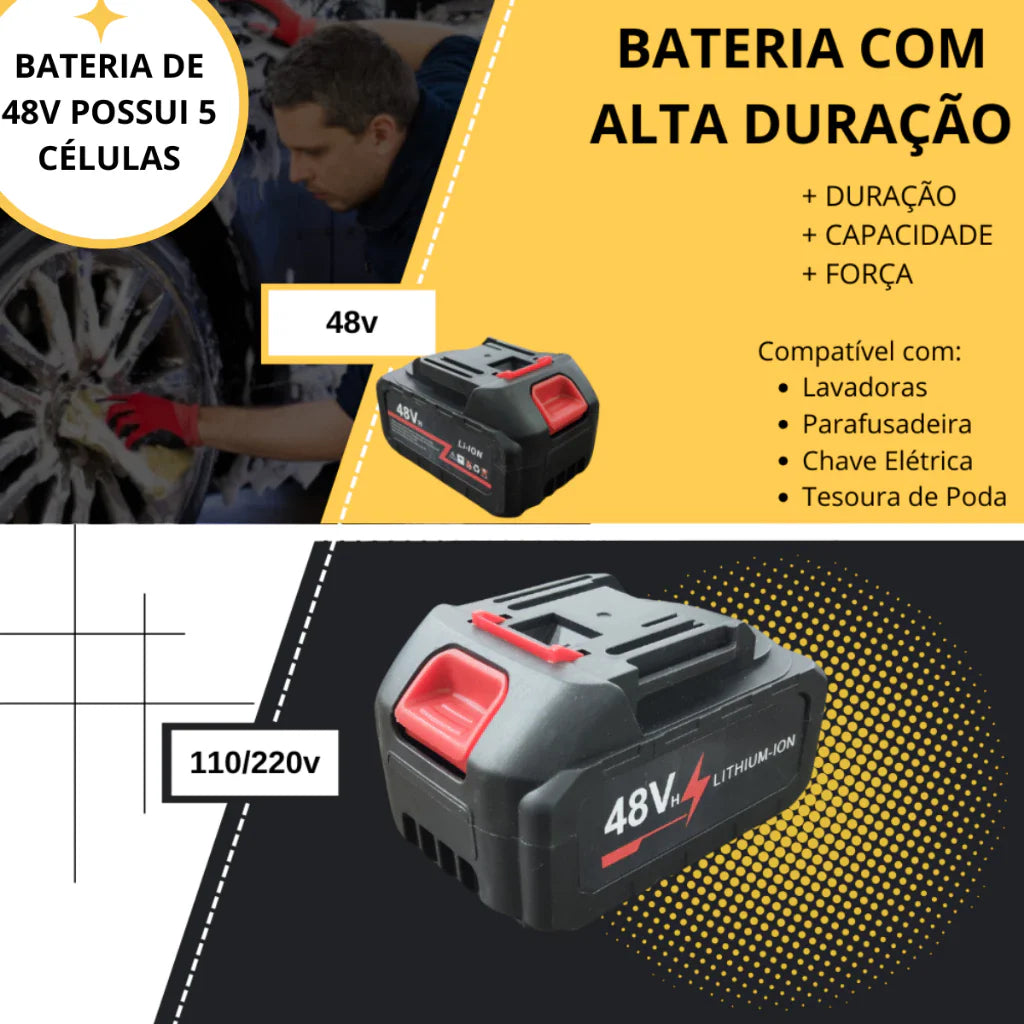 Lavajato 48V Pistola Lavadora Portátil De Alta Pressão Recarregável Carros e Jardins Pistola Residencial Bivolt
