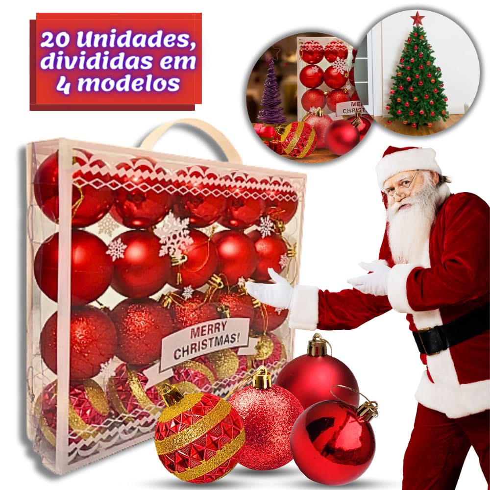 Kit 20 Bolas De Natal Grande 6cm Decorada Lisa Fosca Com Glitter