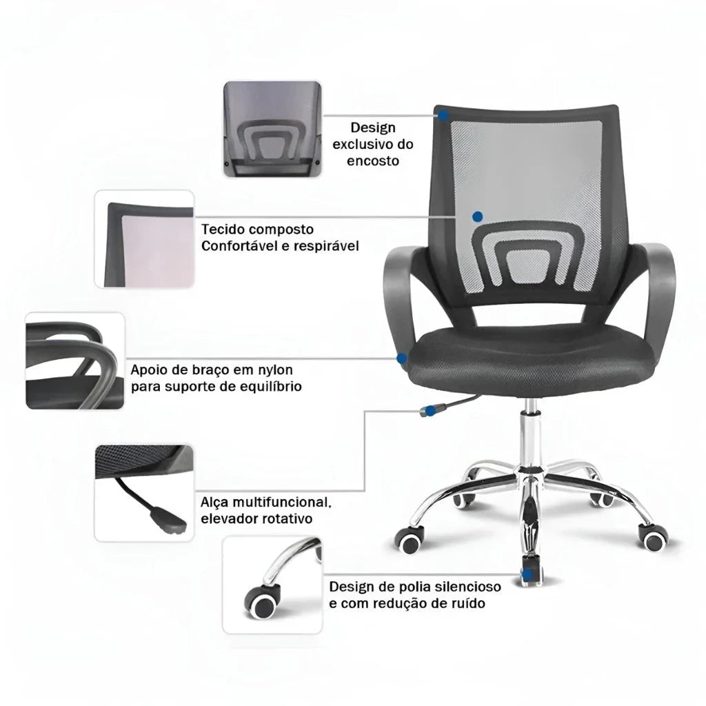 Cadeira de Escritório com Encosto em Tela Mesh