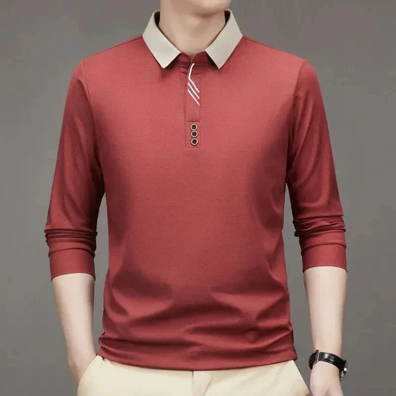 Camisa Polo Masculina John Karlo Minimalista Manga Longa + Brinde Relógio Deyros Luxo