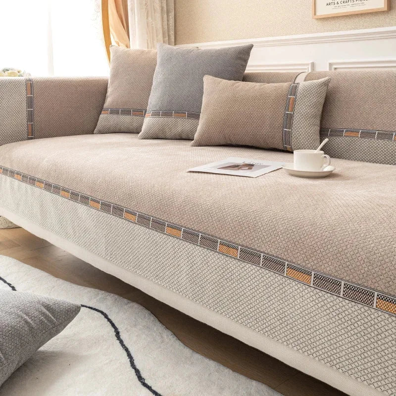 Capa para Sofá Protetora em Chenille Antiderrapante Marrom Claro