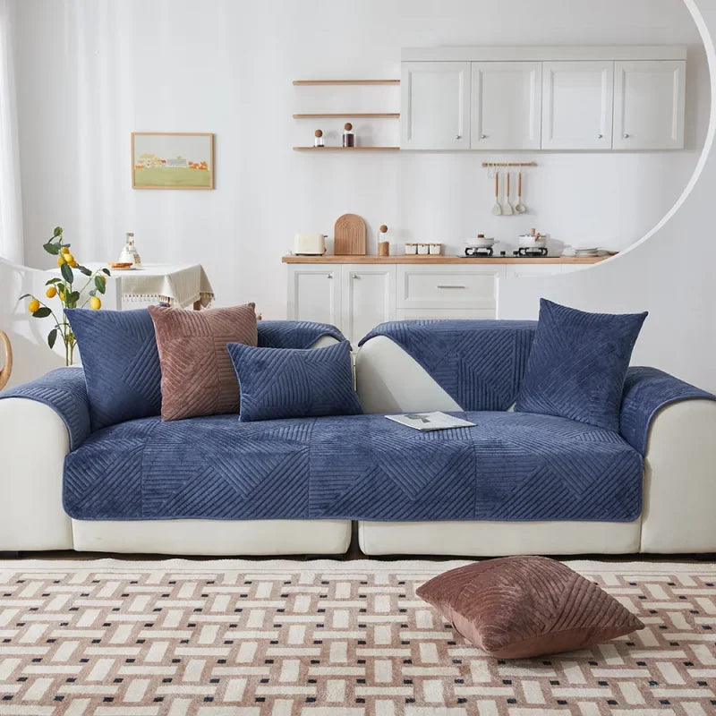 Capa para Sofá Protetora em Suede Antiderrapante Azul