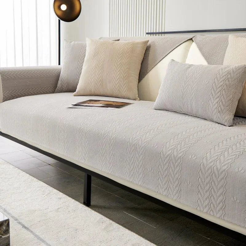 Capa Protetora Sofá Moderna Tecido Chenille Cinza