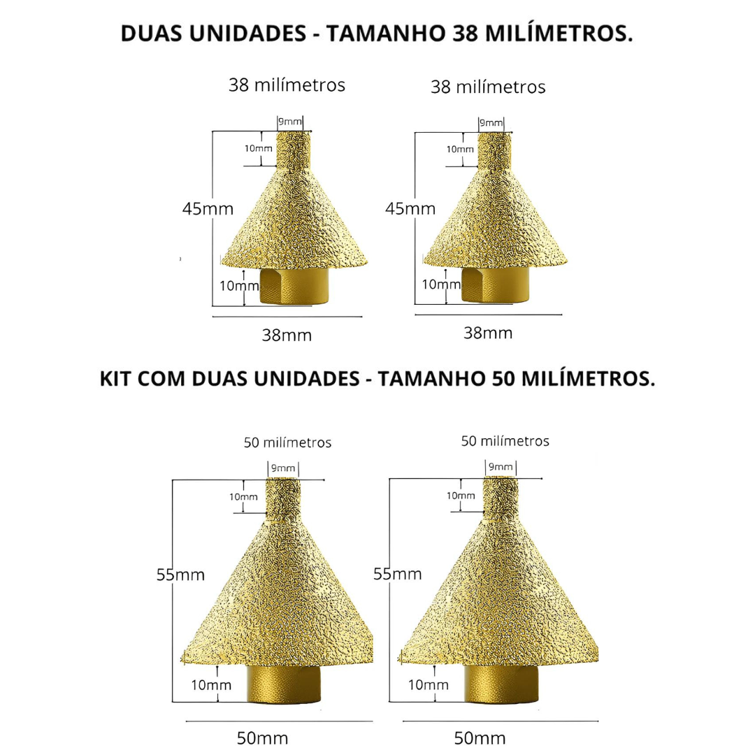 Chanfre Master™ - Kit 04 Brocas diamantadas para chanfro + Adaptador de furadeira BRINDE