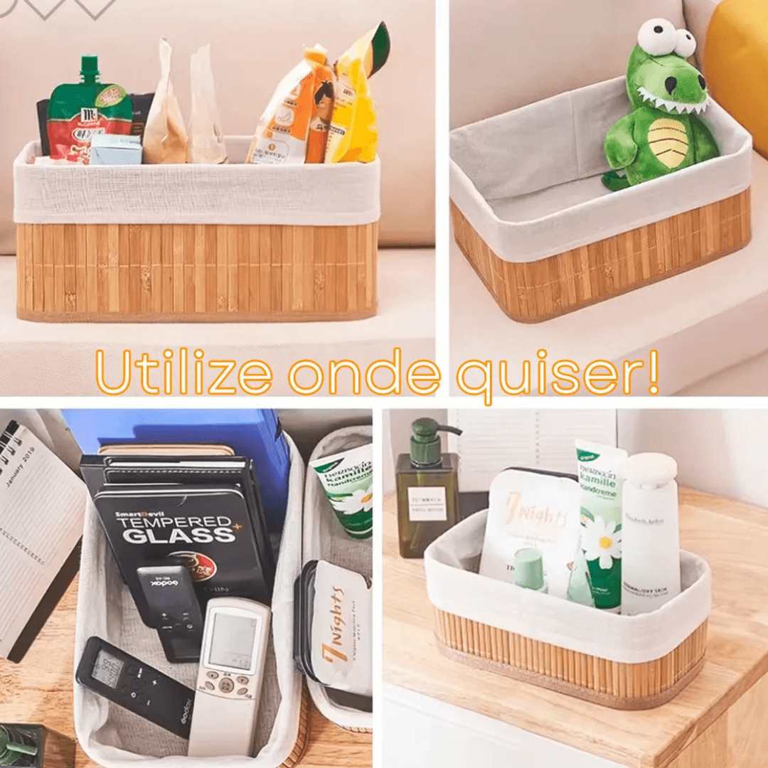 Kit de Cestos Organizadores de Bambu