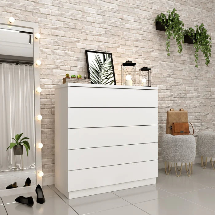 Cômoda 5 Gavetas 86cm Premium Branco/Neve | Frete Grátis