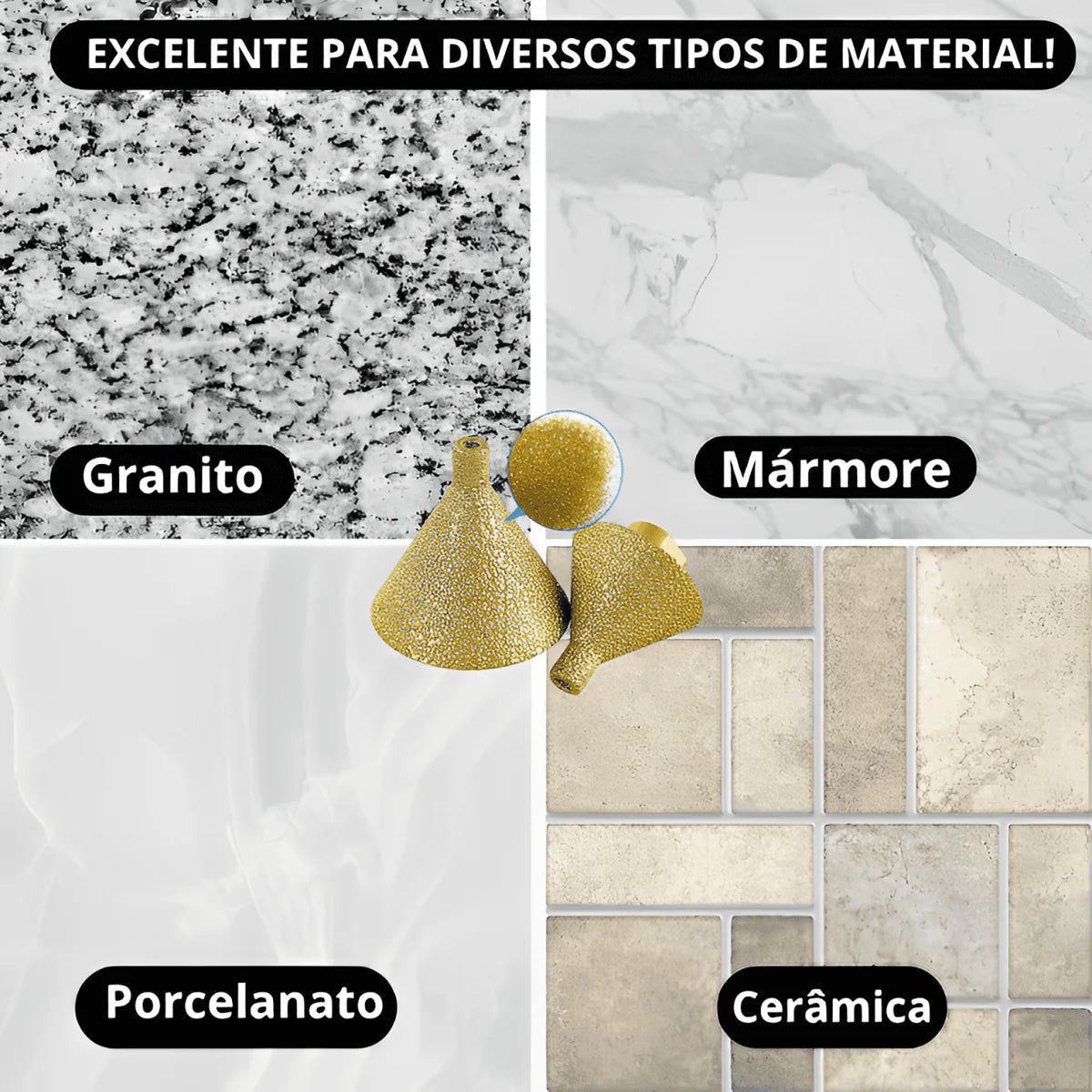 Chanfre Master™ - Kit 04 Brocas diamantadas para chanfro + Adaptador de furadeira BRINDE