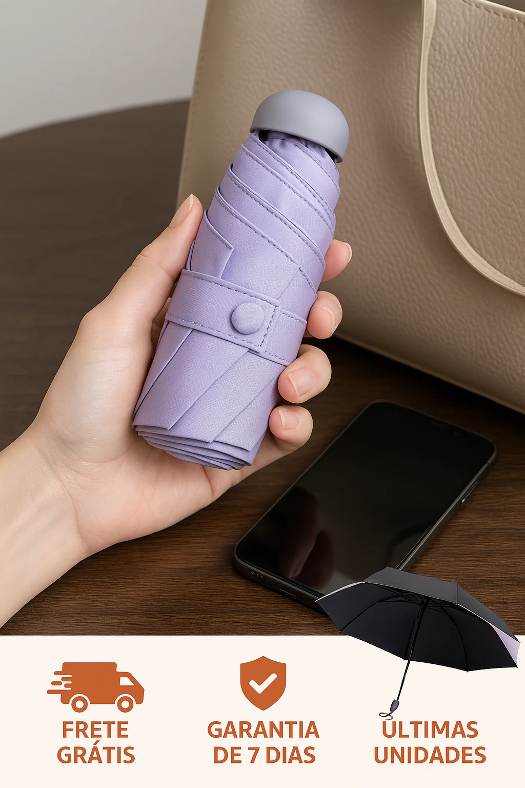 Mini Sombrinha Portátil + Capa de chuva