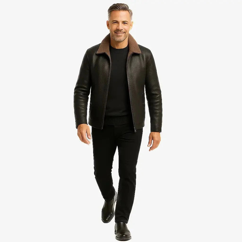 Jaqueta Masculina em Couro com Forro de Cashmere