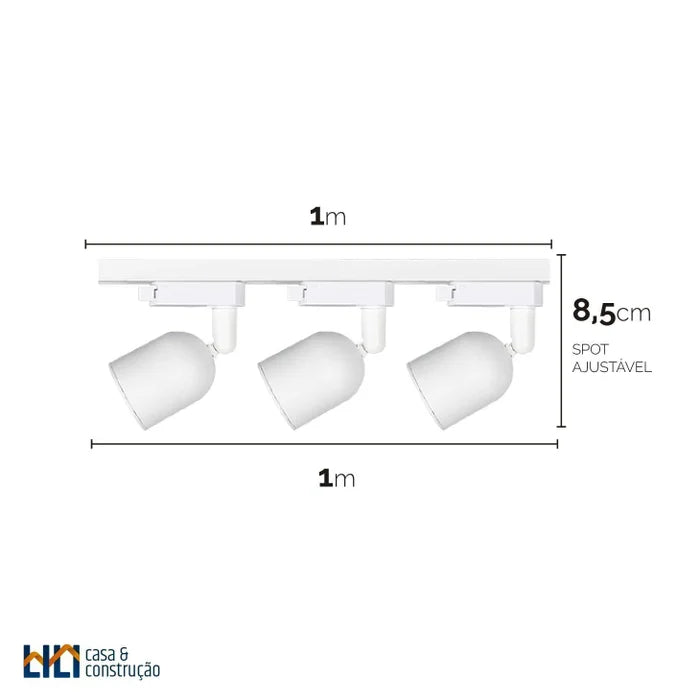 Trilho 3 Spots Led Bivolt 27w 3000k Preto