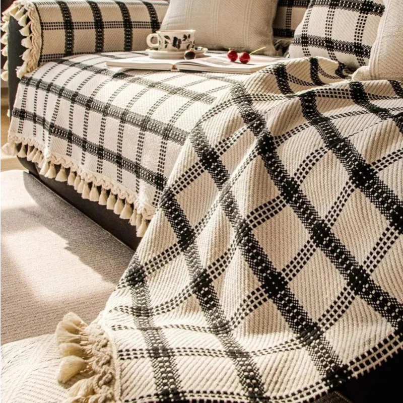 Capa Protetora de Sofá Algodão Linho com Franjas