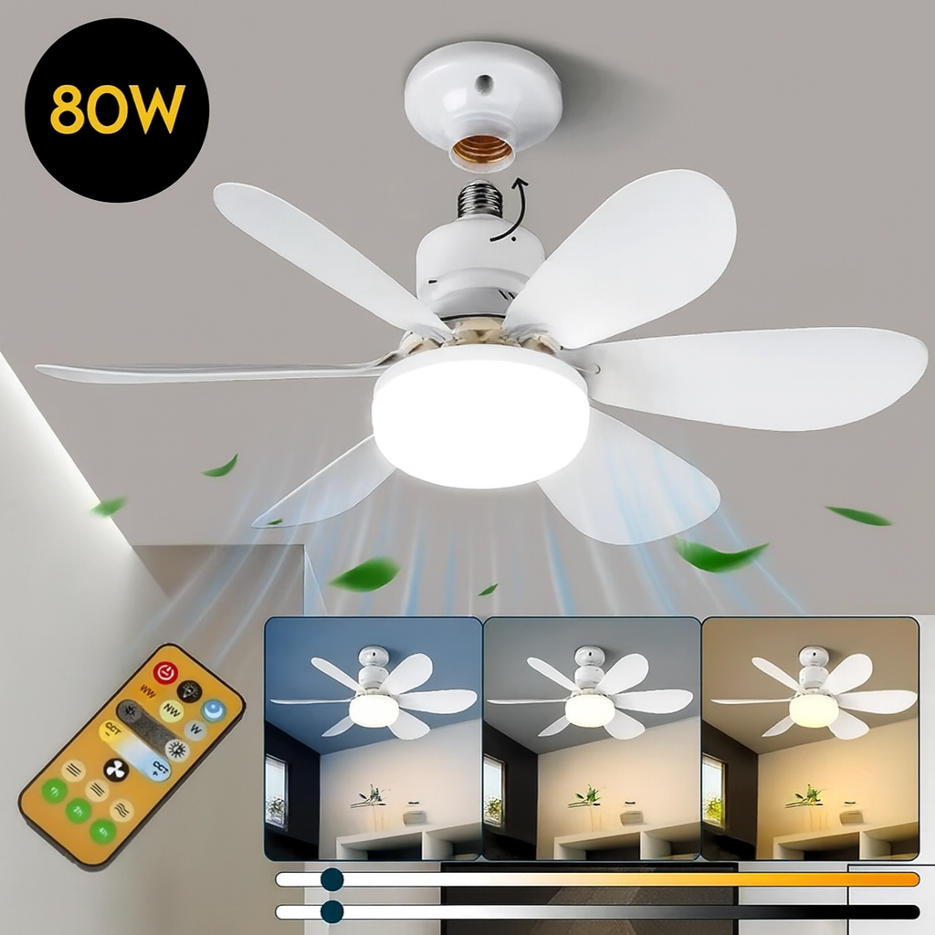 Ventilador de Teto Moderno 6 Pás com Luz LED Silencioso e Controle Remoto – Design Elegante para Quartos e Salas
