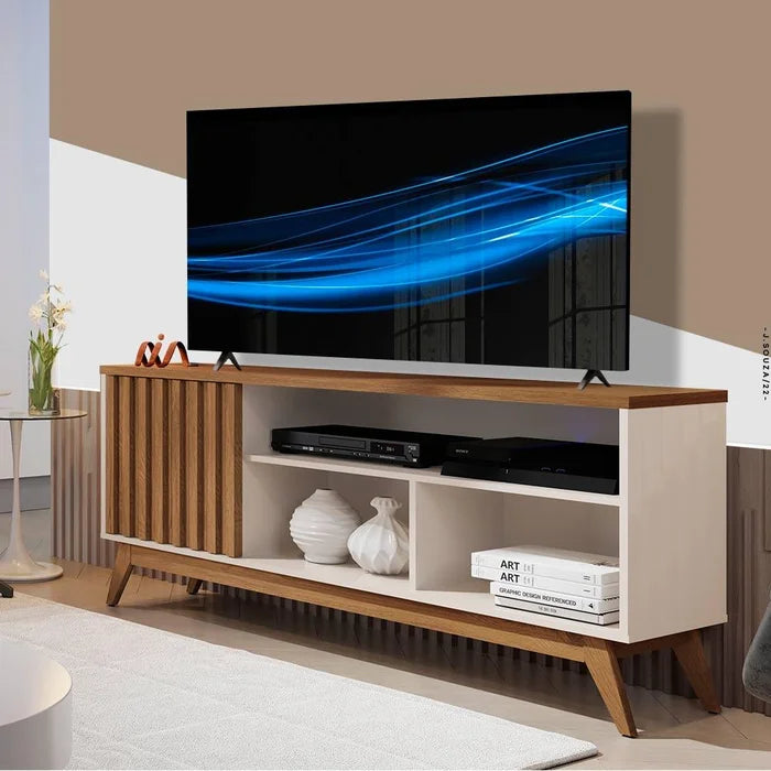 Rack De Madeira Ripado para Tv 55 Polegadas Off White