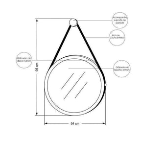 Espelho Decorativo Redondo 54cm com Alça Adnet B01 Escandinavo Preto