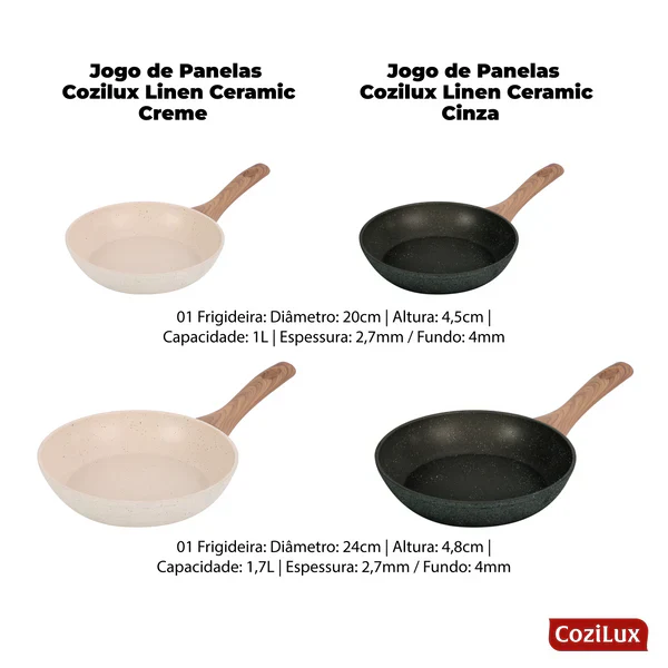 Jogo de Panelas Linen Ceramic - Revestimento Cerâmico Antiaderente 8 Peças