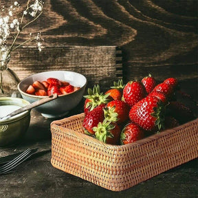 Cesto Organizador de Palha Rattan Feito à Mão para Decoração Natural