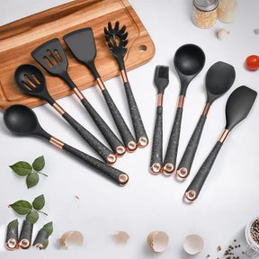 Kit Utensílios de Cozinha Silicone 10 Peças Com Organizador Rosé Elegance Home