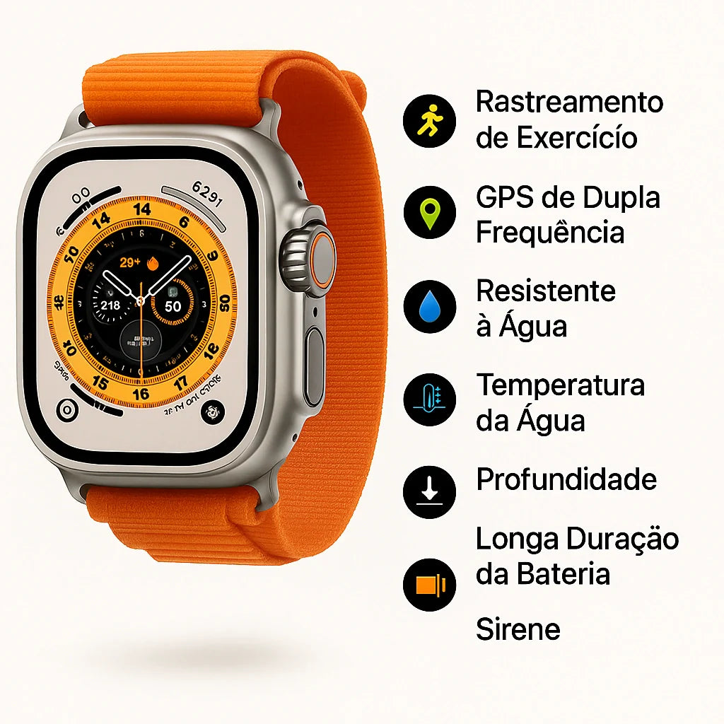 Smartwatch Série 10 Ultra Max 49mm + [Brinde: 7 Pulseiras]