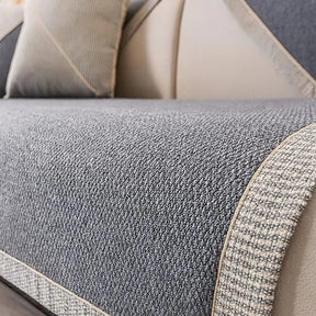 Capa de Sofá Antiderrapante em Algodão e Linho Cinza