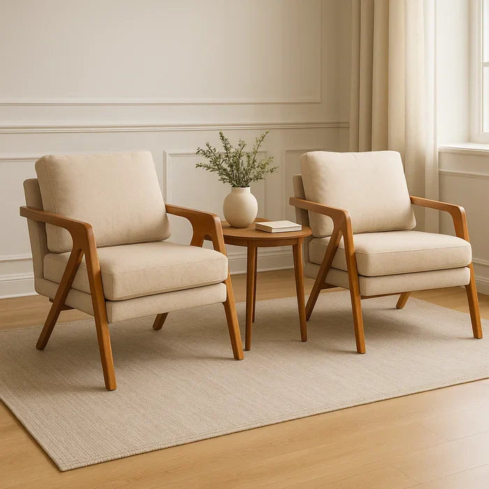 Kit 2 Poltronas Decorativa Luxo Linho Bege Claro madeira maciça