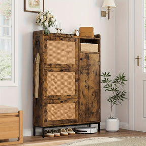 Armário de Armazenamento de Sapatos de Vime com 3 gavetas Basculantes