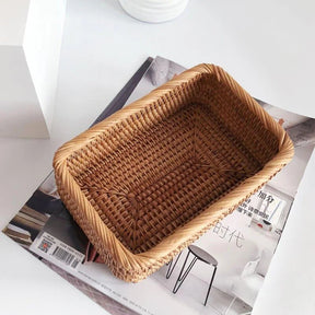 Cesto Organizador de Palha Rattan Feito à Mão para Decoração Natural