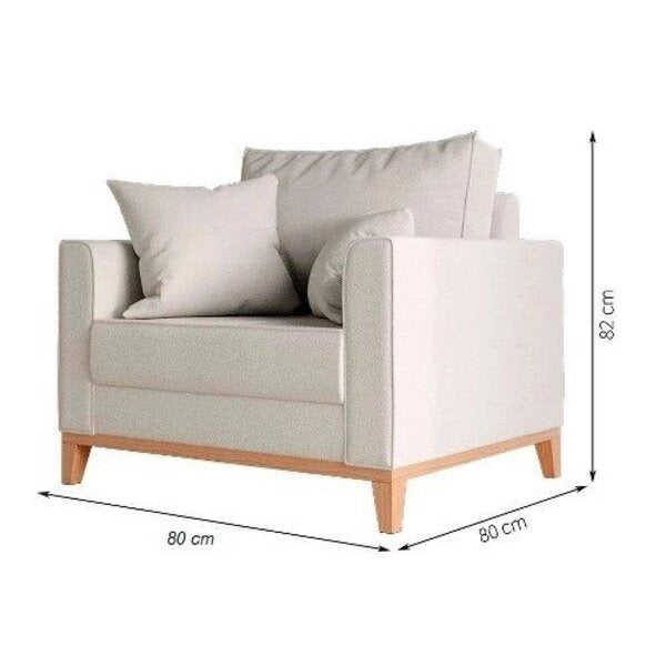 Poltrona Estofada 1 Lugar – Madeira e Tecido Branco