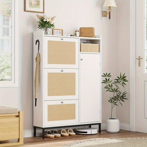 Armário de Armazenamento de Sapatos de Vime com 3 gavetas Basculantes