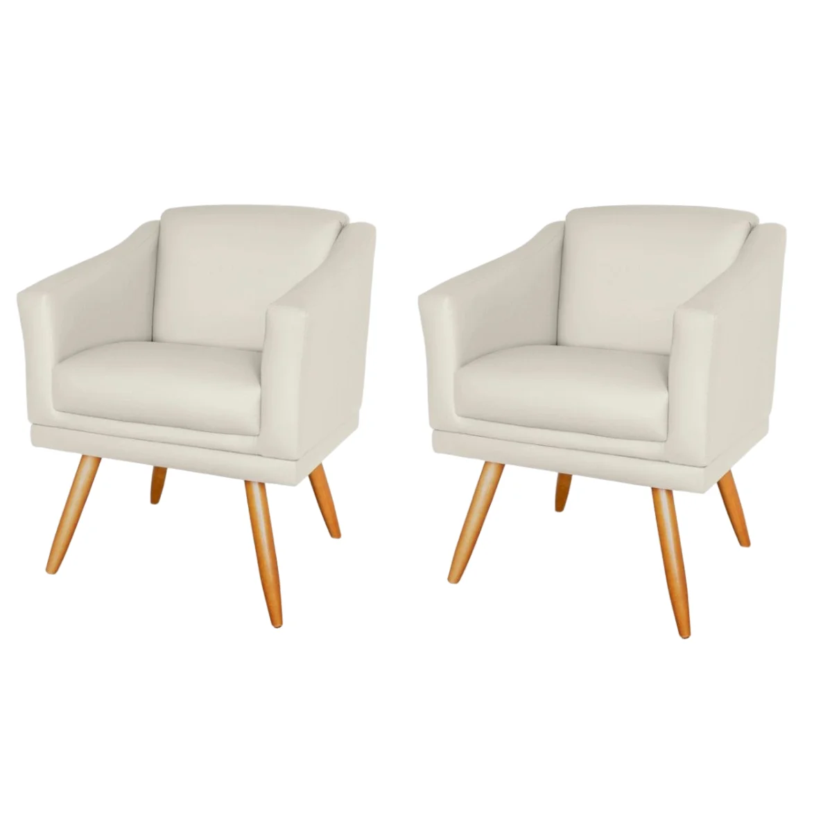 Kit 2 Poltronas Valentina em Corino Bege Nude com Pés de Aço