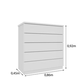Cômoda 5 Gavetas 86cm Premium Branco/Neve | Frete Grátis
