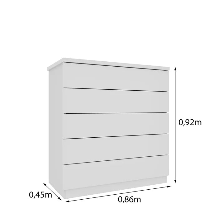 Cômoda 5 Gavetas 86cm Premium Branco/Neve | Frete Grátis