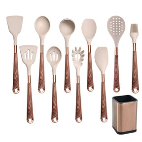 Kit Utensílios de Cozinha Silicone 10 Peças Com Organizador Rosé Elegance Home